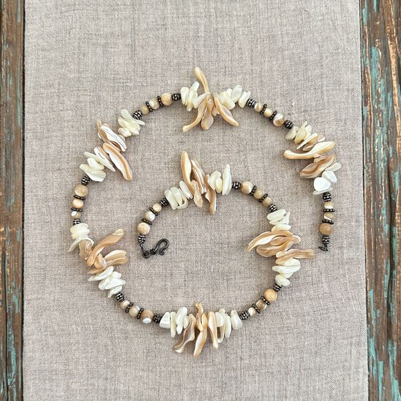 Vintage Mother of Pearl Stick Necklace Sterling Silver Clasp & Beads 21" - Picture 7 of 10